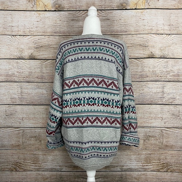 Vintage Jantzen Textured Gray & Teal Crew Neck Sweater - Picture 3 of 8